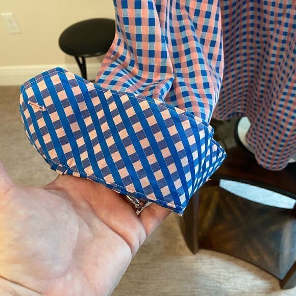 Mens XL Pink and blue checkered long sleeve Bugatchi shirt - Picture 6 of 7